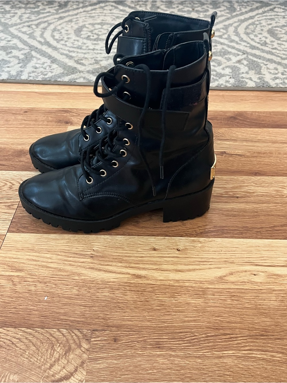 Juicy Couture Black Lace-Up Combat Boots with Strap - Picture 2 of 6
